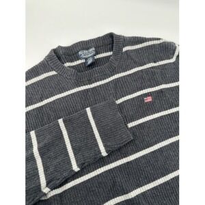W Polo Jeans Company Small Striped Crew Neck Sweater USA Flag Logo Ribbed‎ Knit